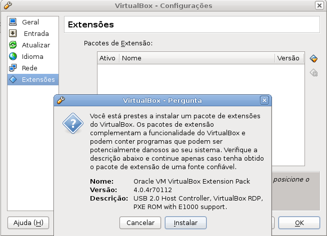 Virtualbox Extensões